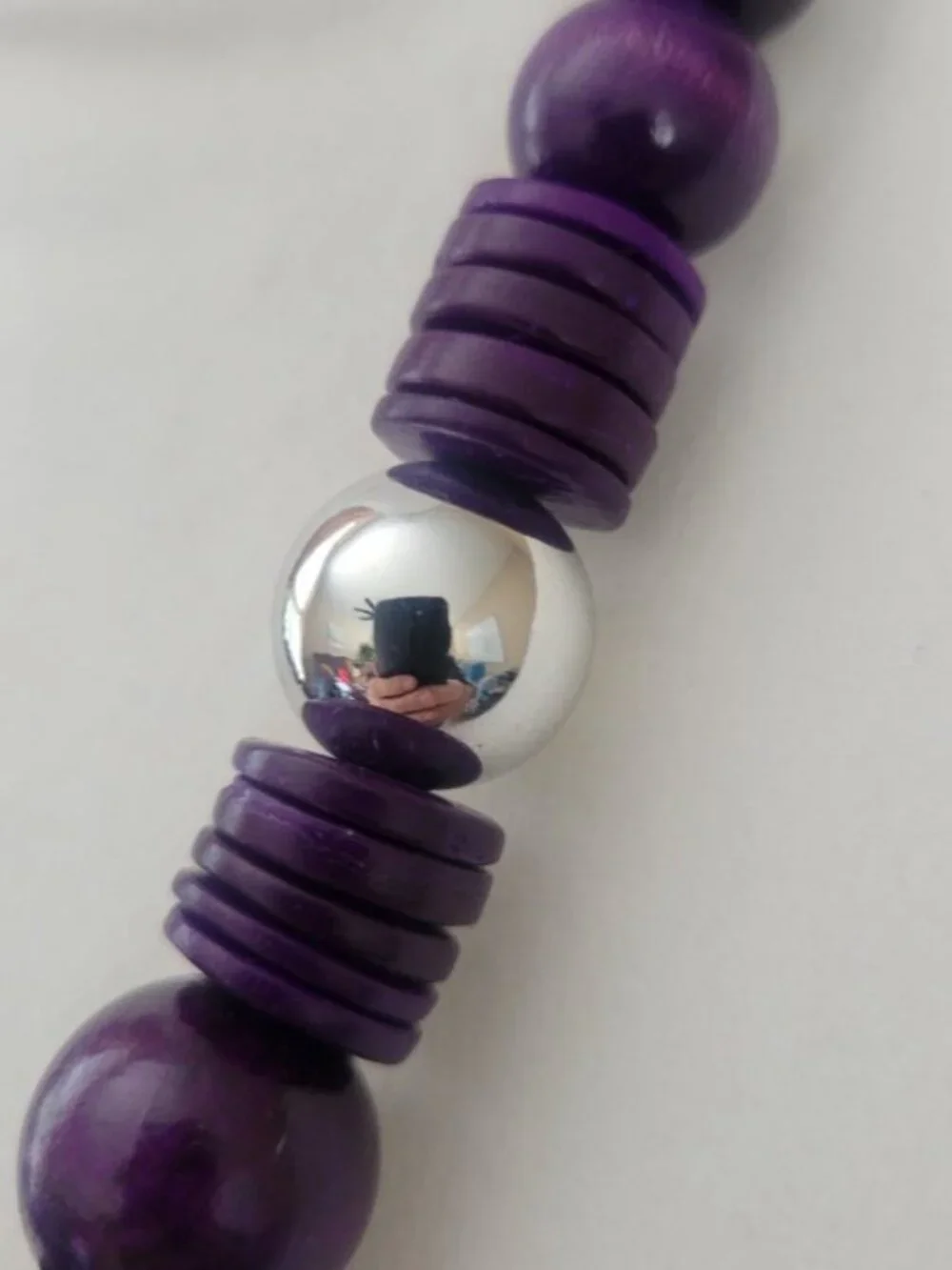 Vintage 1970s Purple and Silver Wooden Bead Necklace Hello Mrs Roper